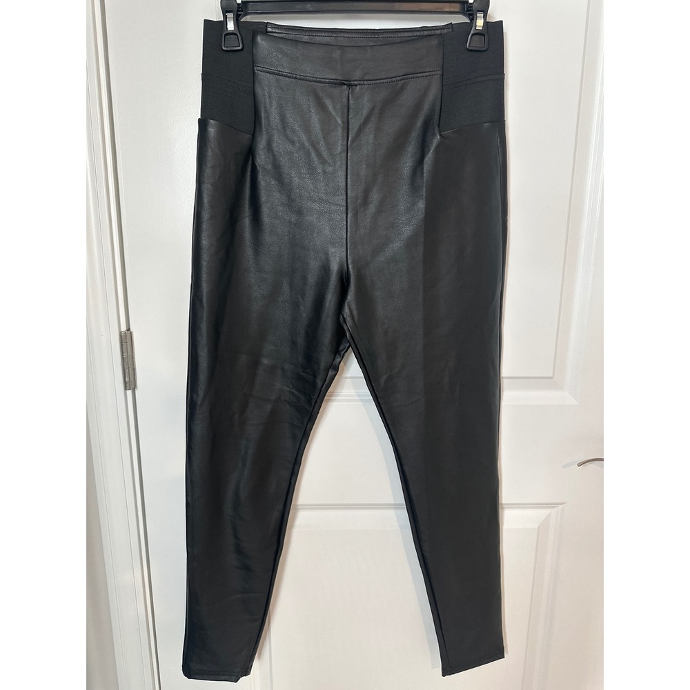 A New Day Womens Black Faux Leather High Rise Leggings Skinny Pants Size Large